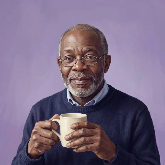 Barry, your guide, with a mug of tea